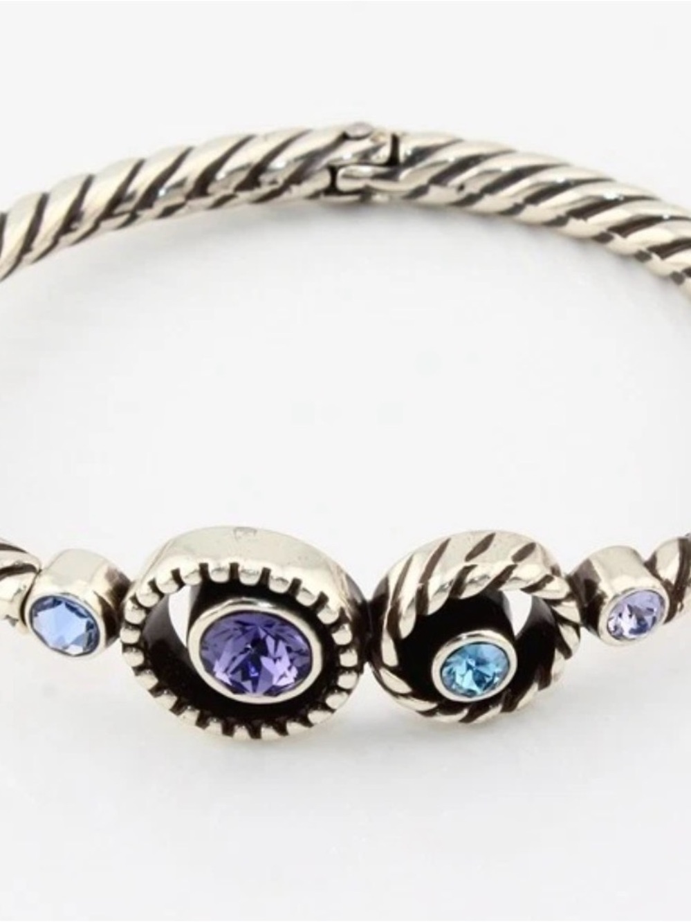 Brighton Halo Sterling-Style Silver Hinged Bracelet with Purple and Blue Stones